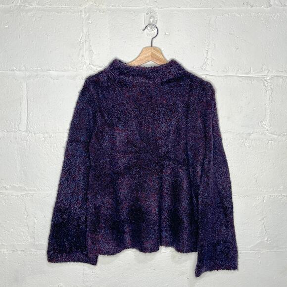 Ann Taylor Sweaters - Ann Taylor Women's Navy Burgundy Mock Boucle Flare Sleeve Cozy Sweater Small